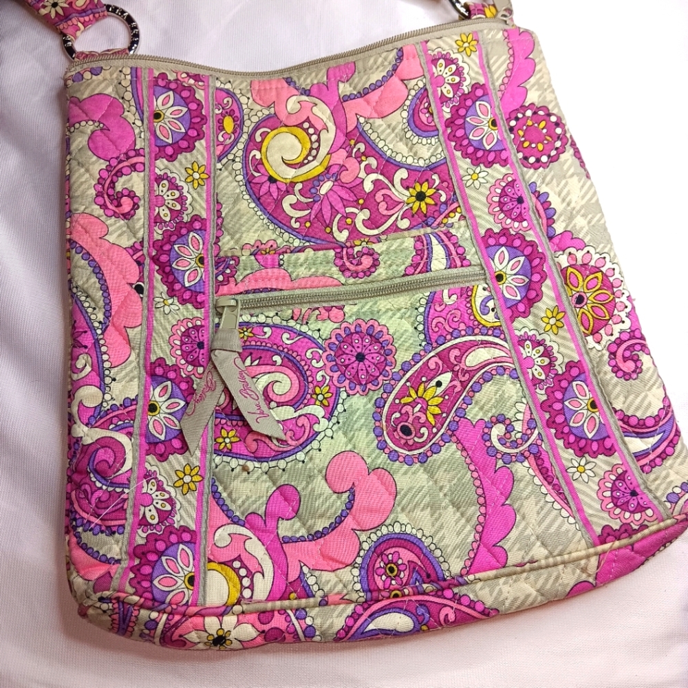 Vera Bradley Pink Floral Quilted Crossbody Purse Plaid Meets Paisley ** Retired